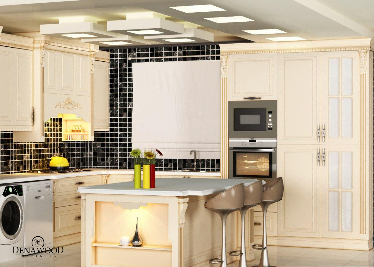 طراحی کابینت ممبران با جزیره طراحی کابینت ممبران به رنگ سفید و با جزیره صفحه جزیره سنگ کورین