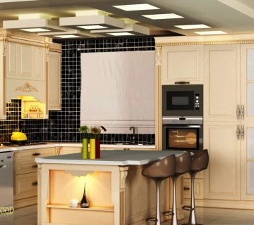 طراحی کابینت ممبران با جزیره رنگ کرمی