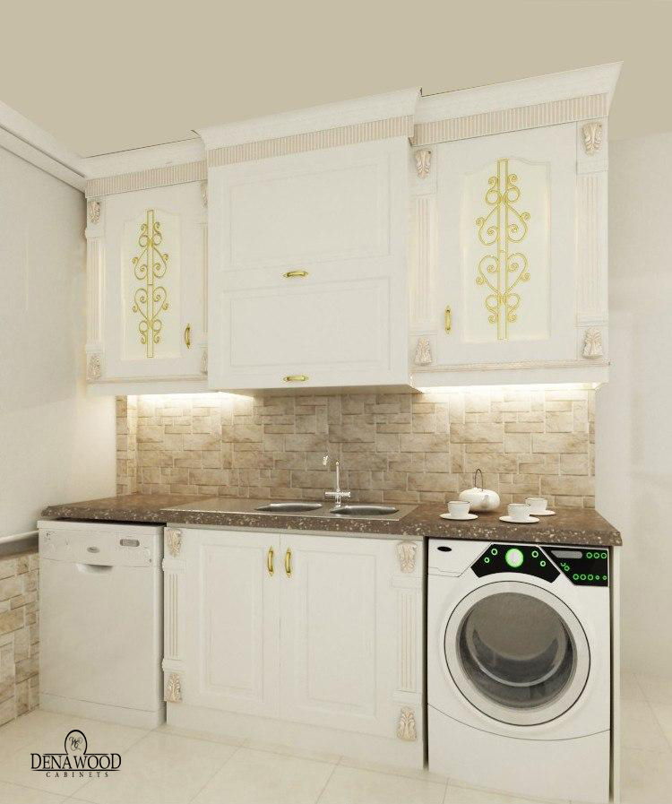 طراحی کابینت ممبران به رنگ سفید و با جزیره صفحه جزیره سنگ کورین