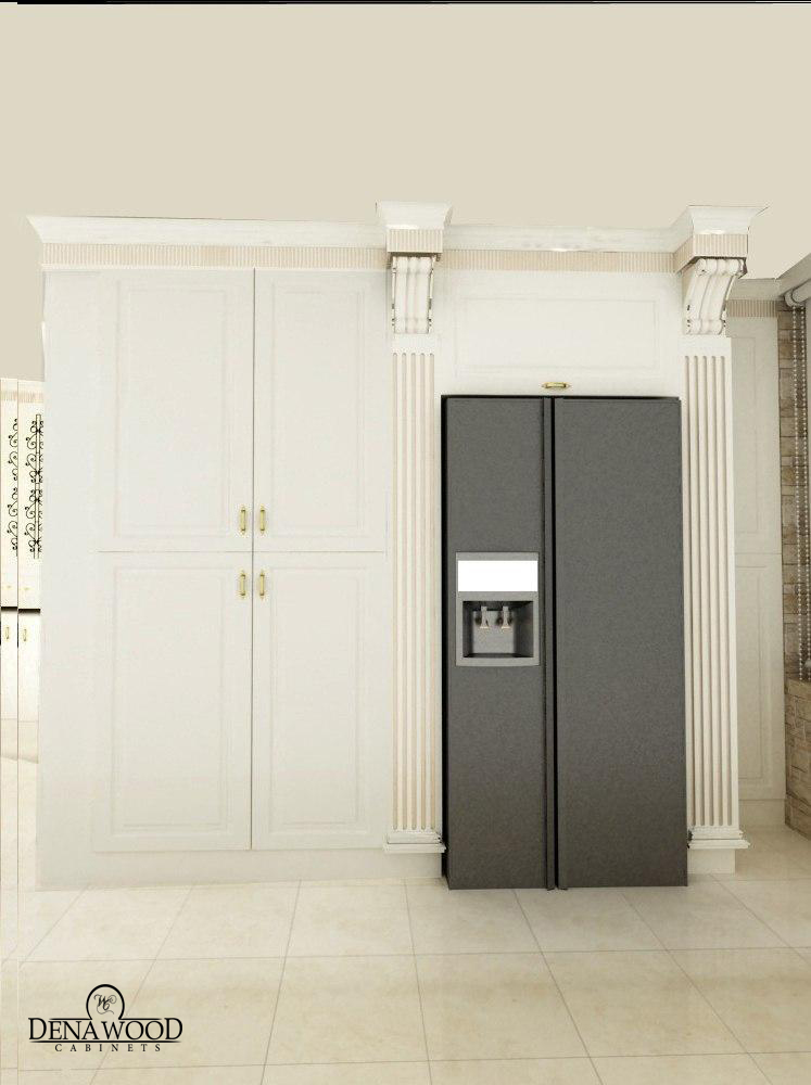 طراحی کابینت ممبران به رنگ سفید و با جزیره صفحه جزیره سنگ کورین