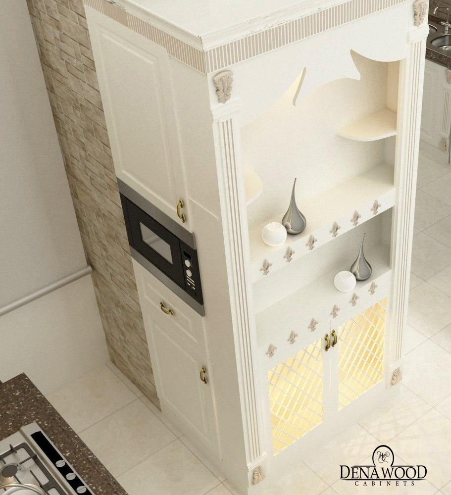 طراحی کابینت ممبران به رنگ سفید و با جزیره صفحه جزیره سنگ کورین