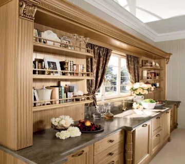 طراحی کابینت چوب به رنگ قهوه ای روشن