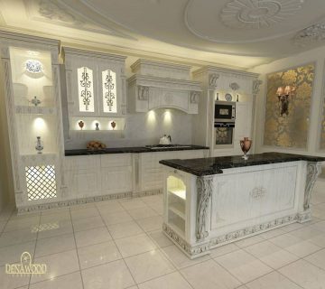 طراحی کابینت چوب کتکین با جزیره و صفحه جزیره کورین