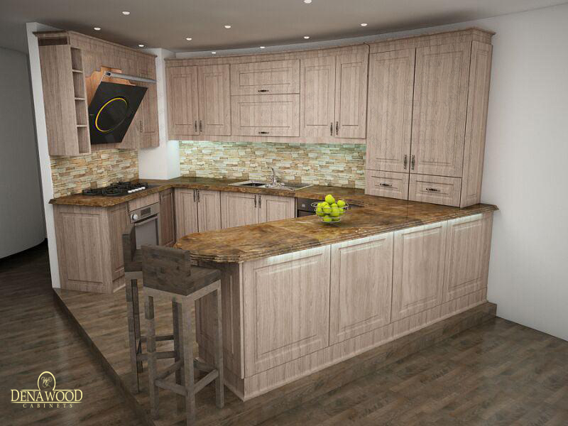 طراحی کابینت ممبران رنگ کرم روشن با صفحه کابینت از سنگ کورین