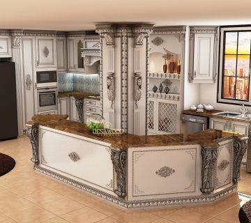طراحی کابینت چوب با منبت های چوبی طرح کتکین گروه دنا چوب البرز