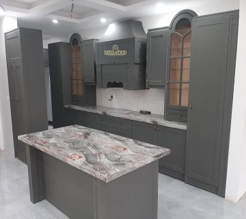 کابینت نئوکلاسیک با رنگ پلی اورتان طوسی مات